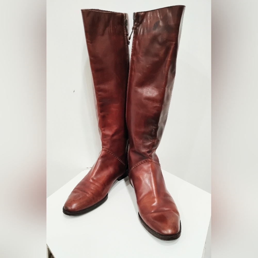 Salvatore Ferragamo Chestnut Brown Leather Tall Heeled Boots